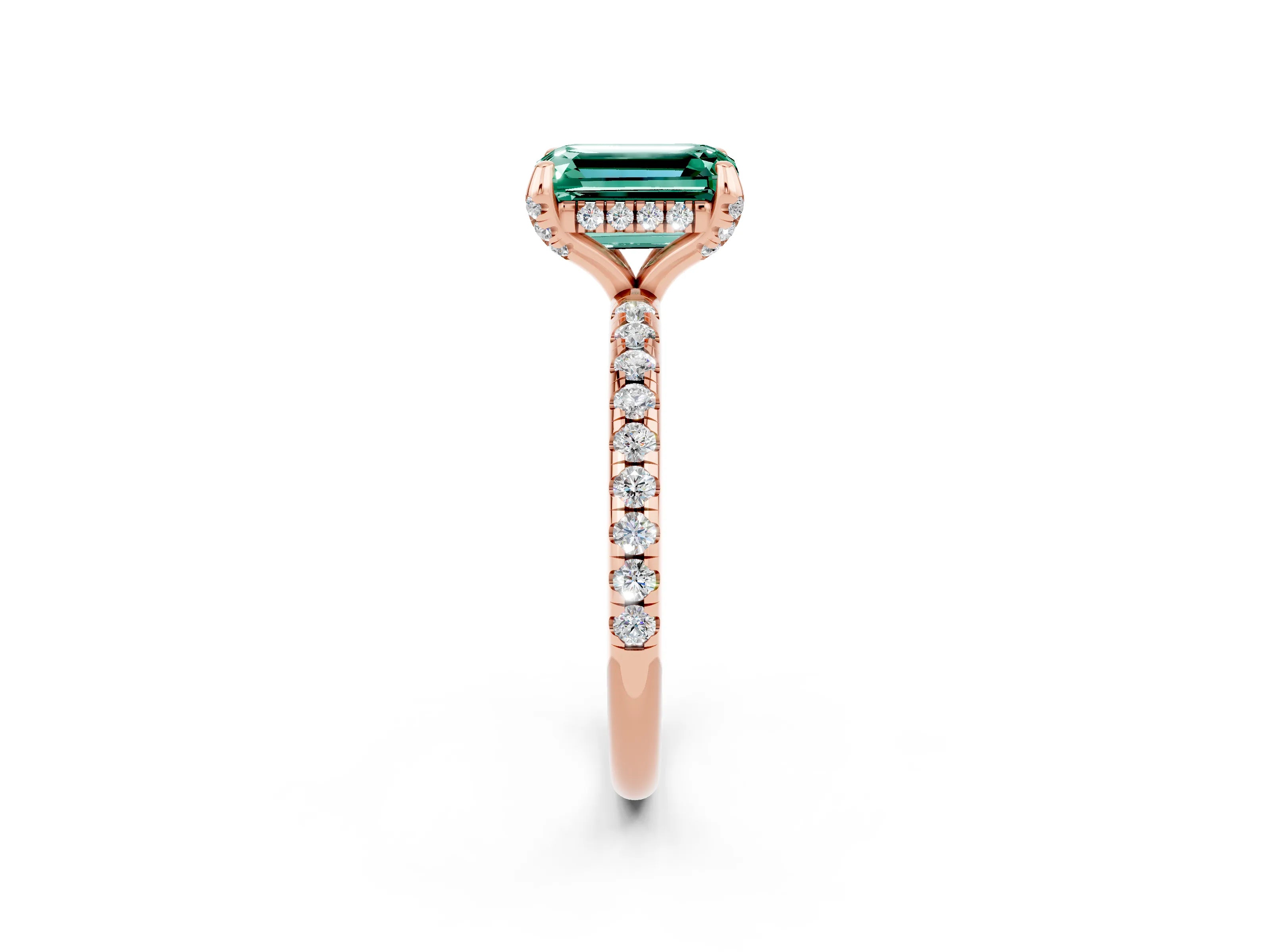 Rose gold Emerald Cut Diamond Solitaire Ring with Four-Prong Setting and Pavé Band_2