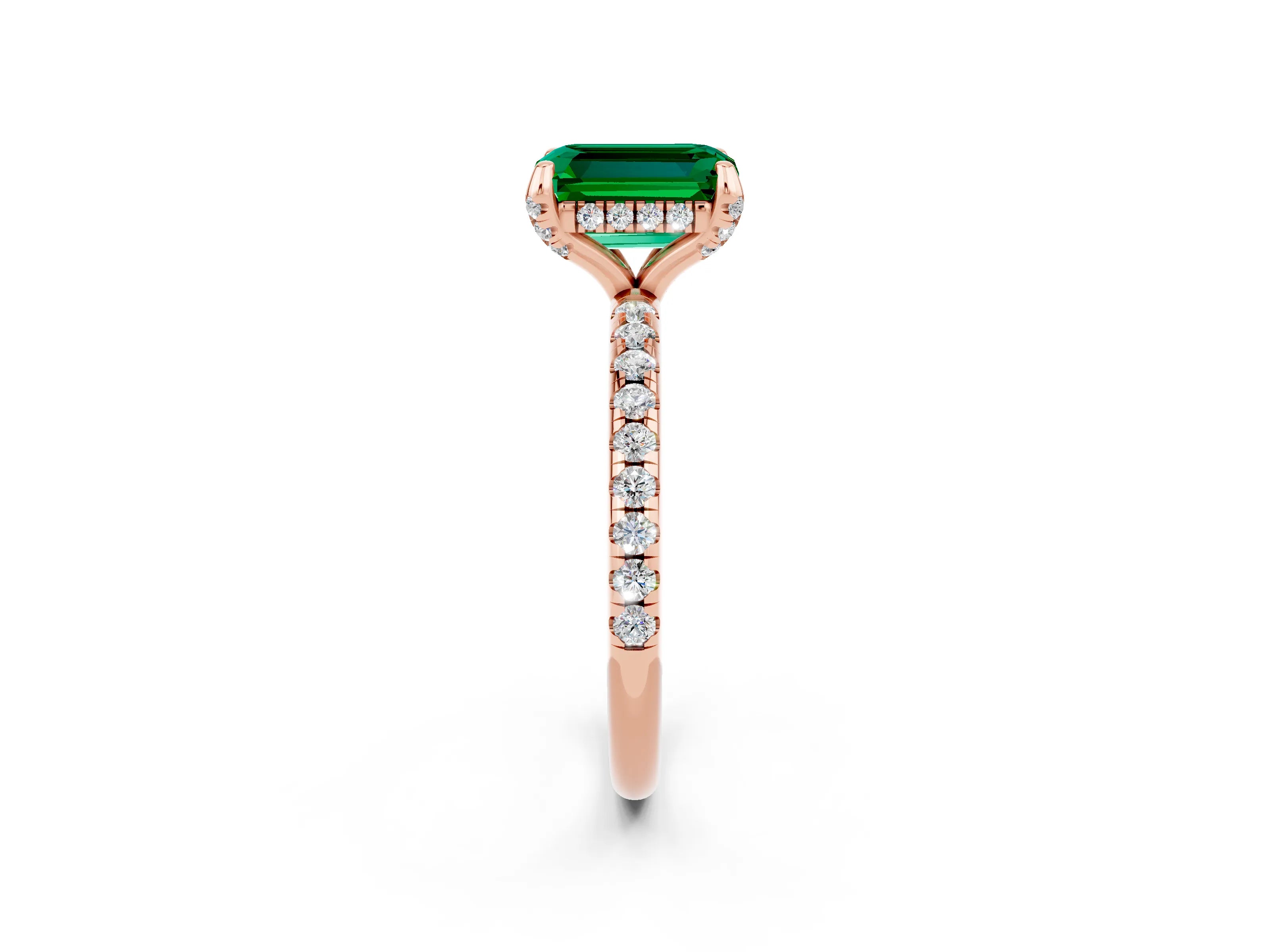 Rose gold Emerald Cut Diamond Solitaire Ring with Four-Prong Setting and Pavé Band_2