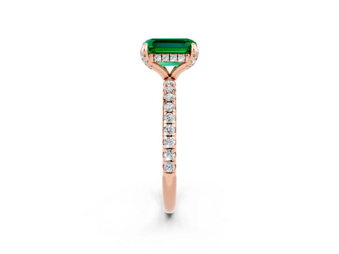 Rose gold Emerald Cut Diamond Solitaire Ring with Four-Prong Setting and Pavé Band_2