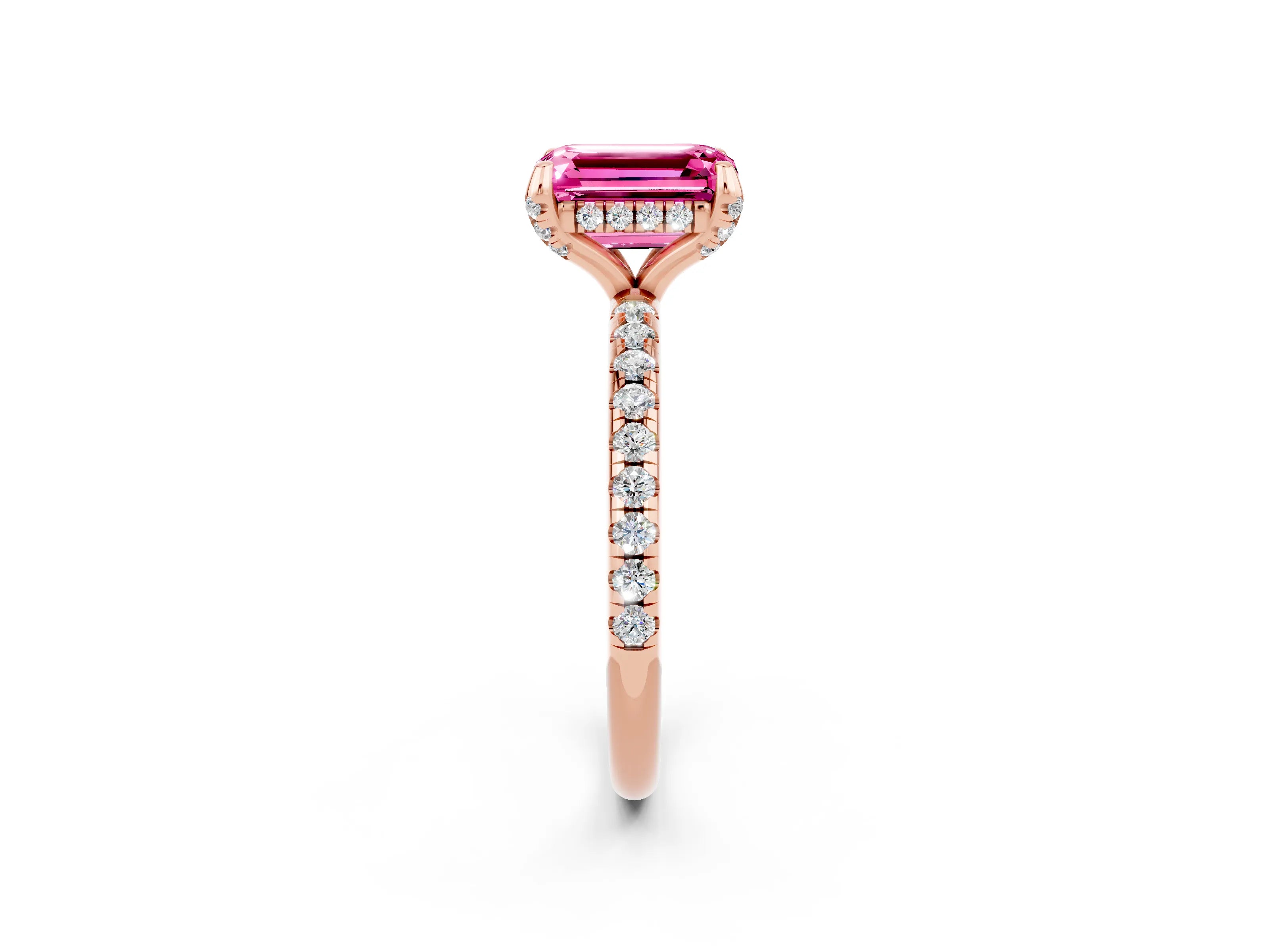 Rose gold Emerald Cut Diamond Solitaire Ring with Four-Prong Setting and Pavé Band_2