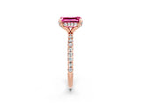 Rose gold Emerald Cut Diamond Solitaire Ring with Four-Prong Setting and Pavé Band_2