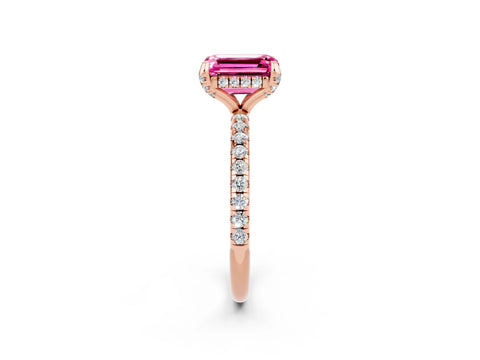 Rose gold Emerald Cut Diamond Solitaire Ring with Four-Prong Setting and Pavé Band_2
