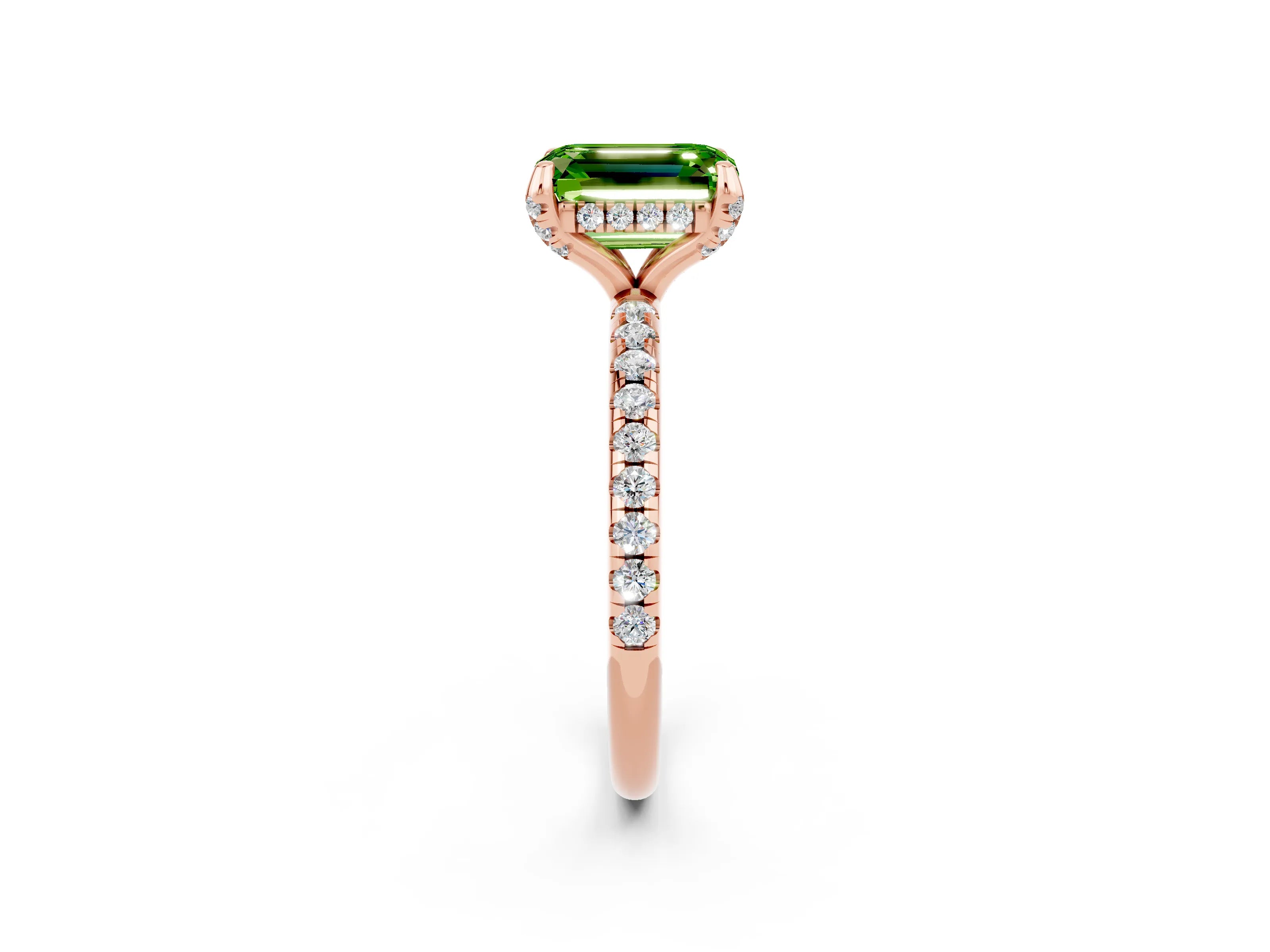 Rose gold Emerald Cut Diamond Solitaire Ring with Four-Prong Setting and Pavé Band_2