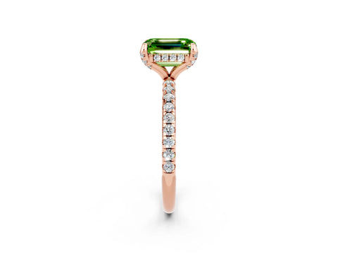 Rose gold Emerald Cut Diamond Solitaire Ring with Four-Prong Setting and Pavé Band_2