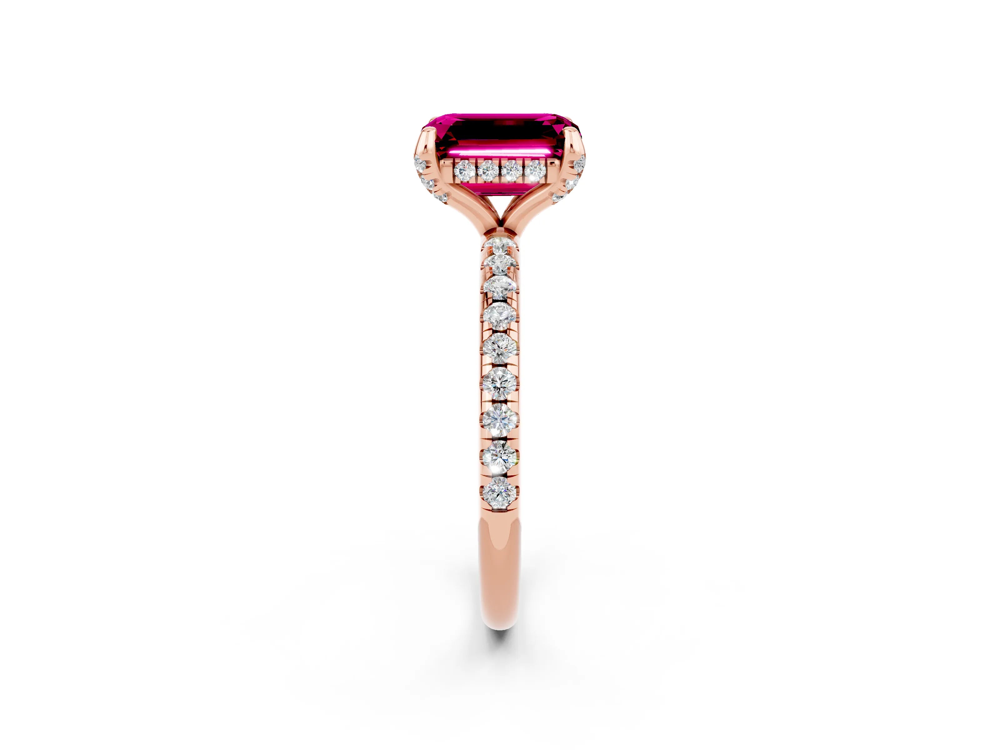 Rose gold Emerald Cut Diamond Solitaire Ring with Four-Prong Setting and Pavé Band_2