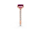 Rose gold Emerald Cut Diamond Solitaire Ring with Four-Prong Setting and Pavé Band_2