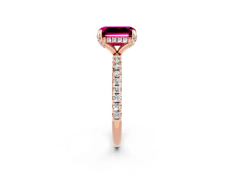 Rose gold Emerald Cut Diamond Solitaire Ring with Four-Prong Setting and Pavé Band_2