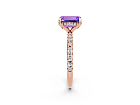 Rose gold Emerald Cut Diamond Solitaire Ring with Four-Prong Setting and Pavé Band_2