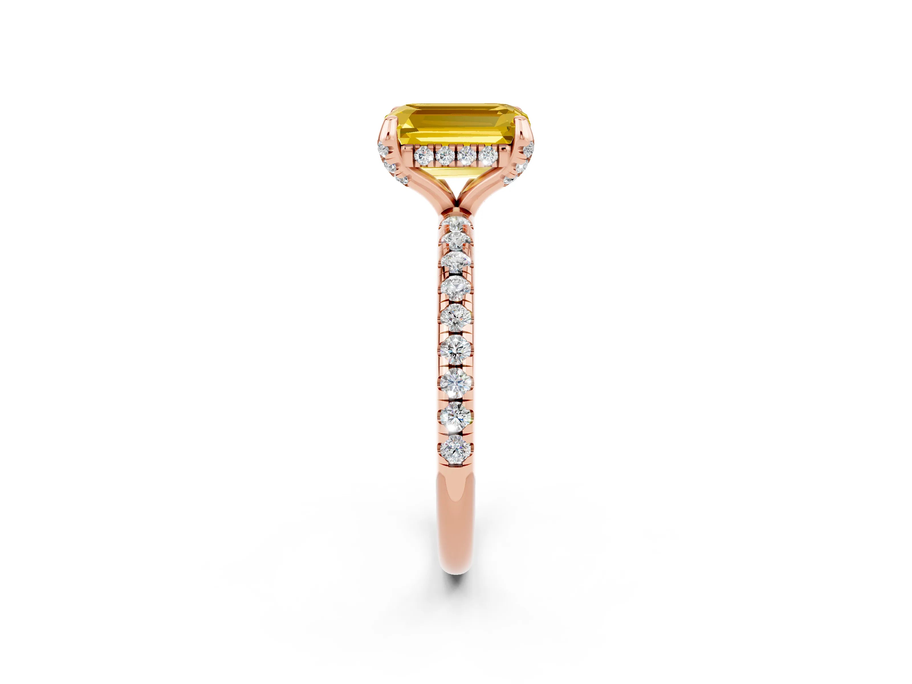 Rose gold Emerald Cut Diamond Solitaire Ring with Four-Prong Setting and Pavé Band_2