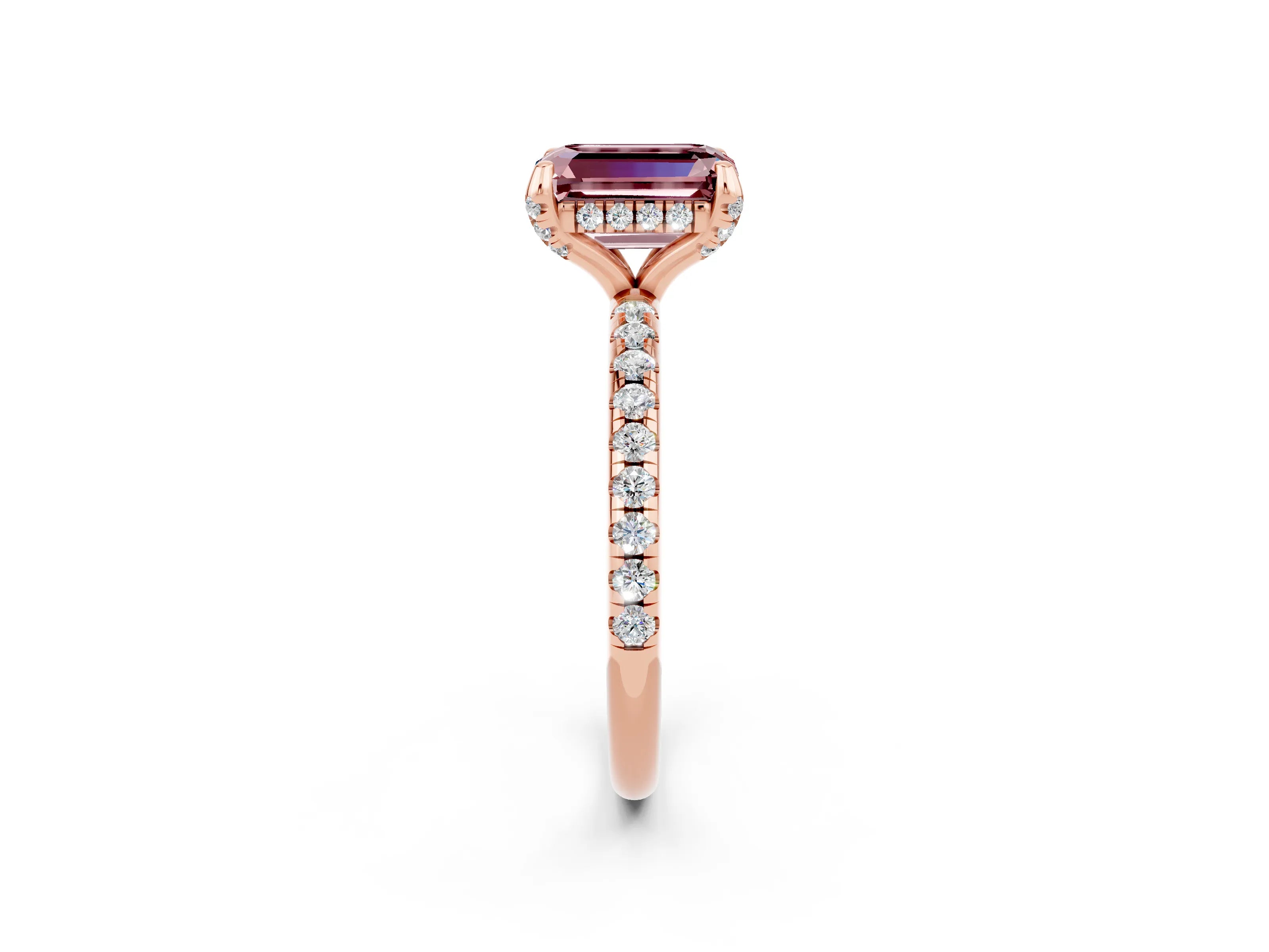 Rose gold Emerald Cut Diamond Solitaire Ring with Four-Prong Setting and Pavé Band_2
