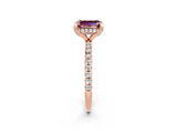 Rose gold Emerald Cut Diamond Solitaire Ring with Four-Prong Setting and Pavé Band_2