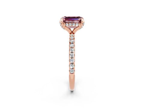 Rose gold Emerald Cut Diamond Solitaire Ring with Four-Prong Setting and Pavé Band_2