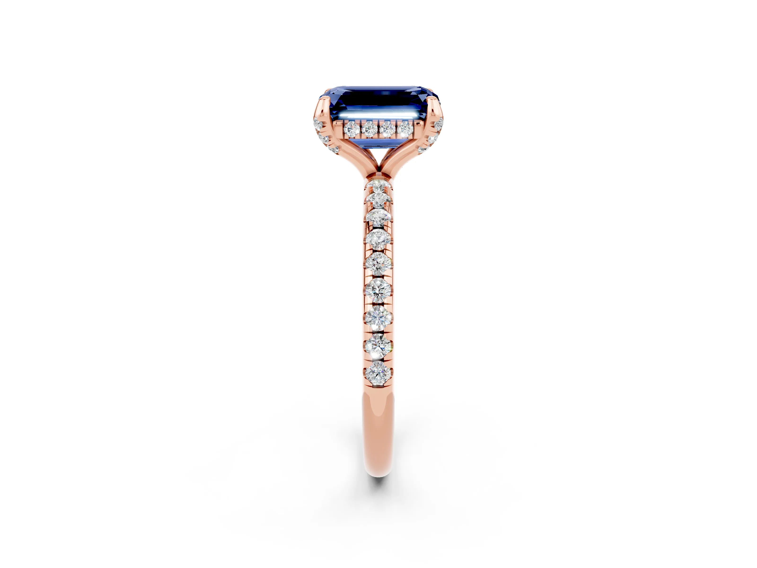 Rose gold Emerald Cut Diamond Solitaire Ring with Four-Prong Setting and Pavé Band_2