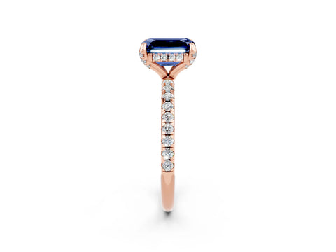 Rose gold Emerald Cut Diamond Solitaire Ring with Four-Prong Setting and Pavé Band_2
