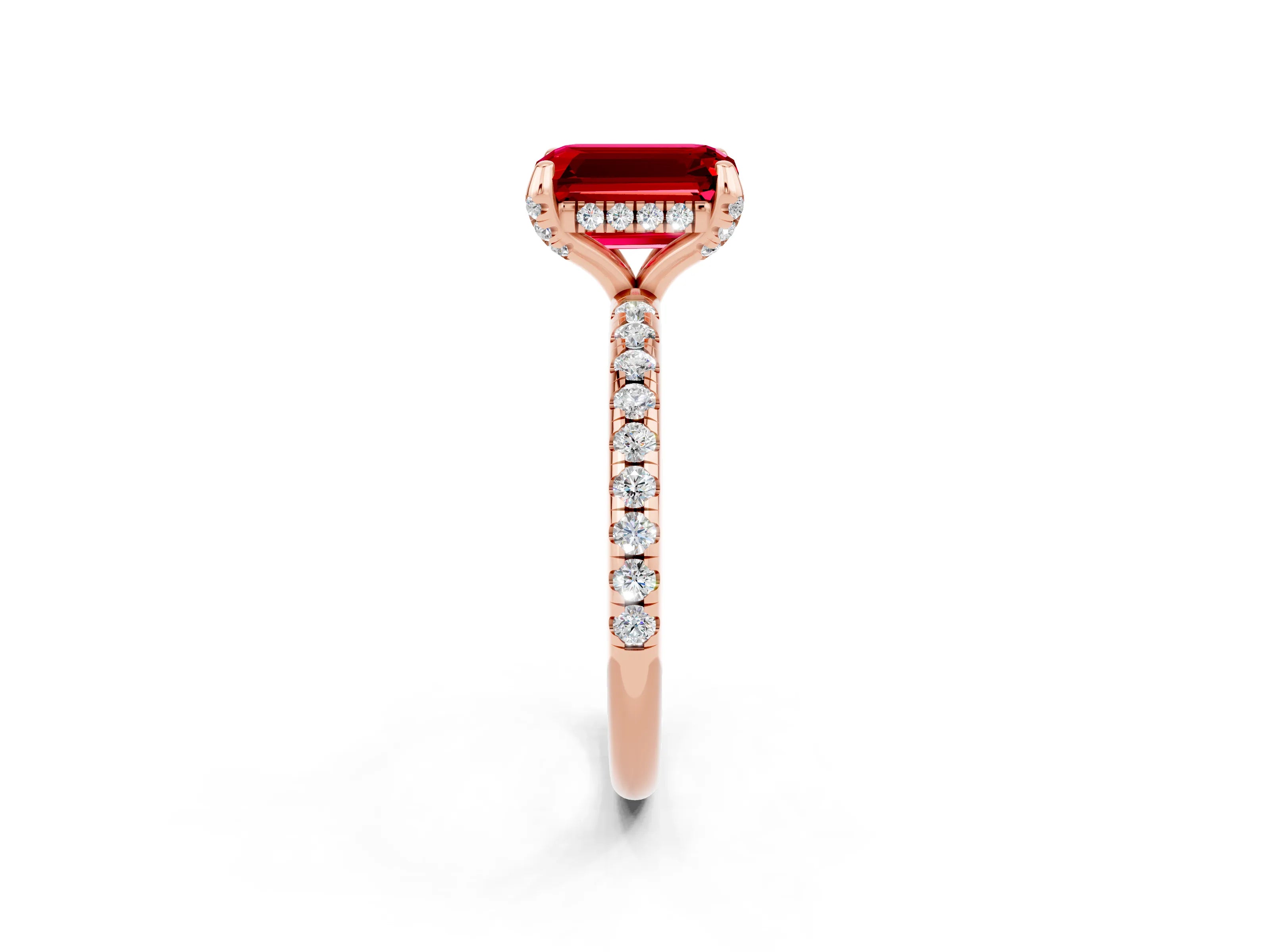 Rose gold Emerald Cut Diamond Solitaire Ring with Four-Prong Setting and Pavé Band_2
