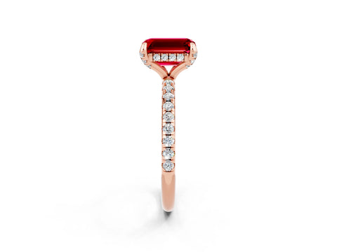 Rose gold Emerald Cut Diamond Solitaire Ring with Four-Prong Setting and Pavé Band_2
