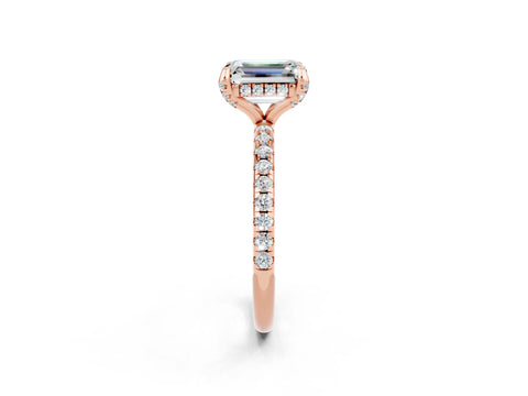 Rose gold Emerald Cut Diamond Solitaire Ring with Four-Prong Setting and Pavé Band_2