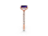 Rose gold Emerald Cut Diamond Solitaire Ring with Four-Prong Setting and Pavé Band_2