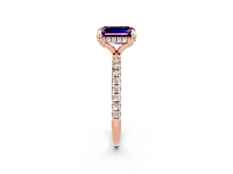 Rose gold Emerald Cut Diamond Solitaire Ring with Four-Prong Setting and Pavé Band_2