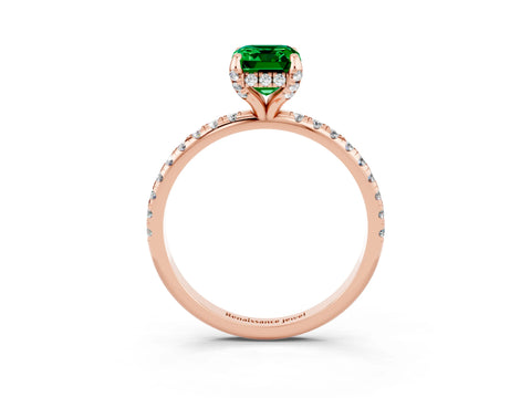 Rose gold Emerald Cut Diamond Solitaire Ring with Four-Prong Setting and Pavé Band_3