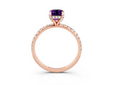 Rose gold Emerald Cut Diamond Solitaire Ring with Four-Prong Setting and Pavé Band_3