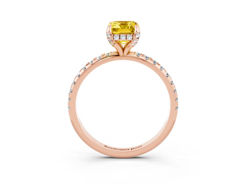 Rose gold Emerald Cut Diamond Solitaire Ring with Four-Prong Setting and Pavé Band_3