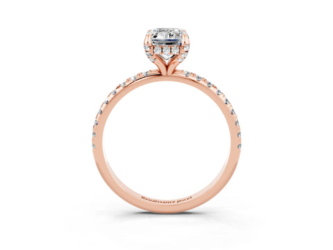 Rose gold Emerald Cut Diamond Solitaire Ring with Four-Prong Setting and Pavé Band_3