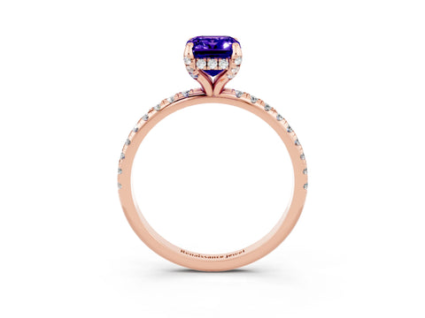 Rose gold Emerald Cut Diamond Solitaire Ring with Four-Prong Setting and Pavé Band_3