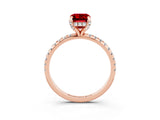 Rose gold Emerald Cut Diamond Solitaire Ring with Four-Prong Setting and Pavé Band_3