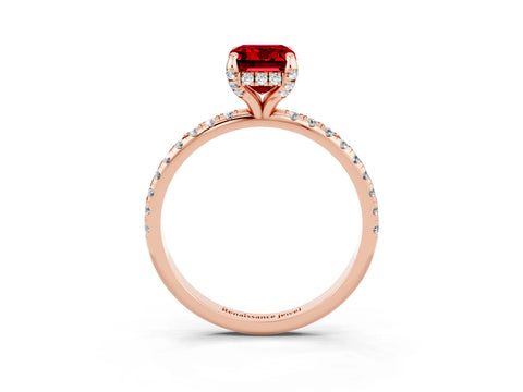 Rose gold Emerald Cut Diamond Solitaire Ring with Four-Prong Setting and Pavé Band_3