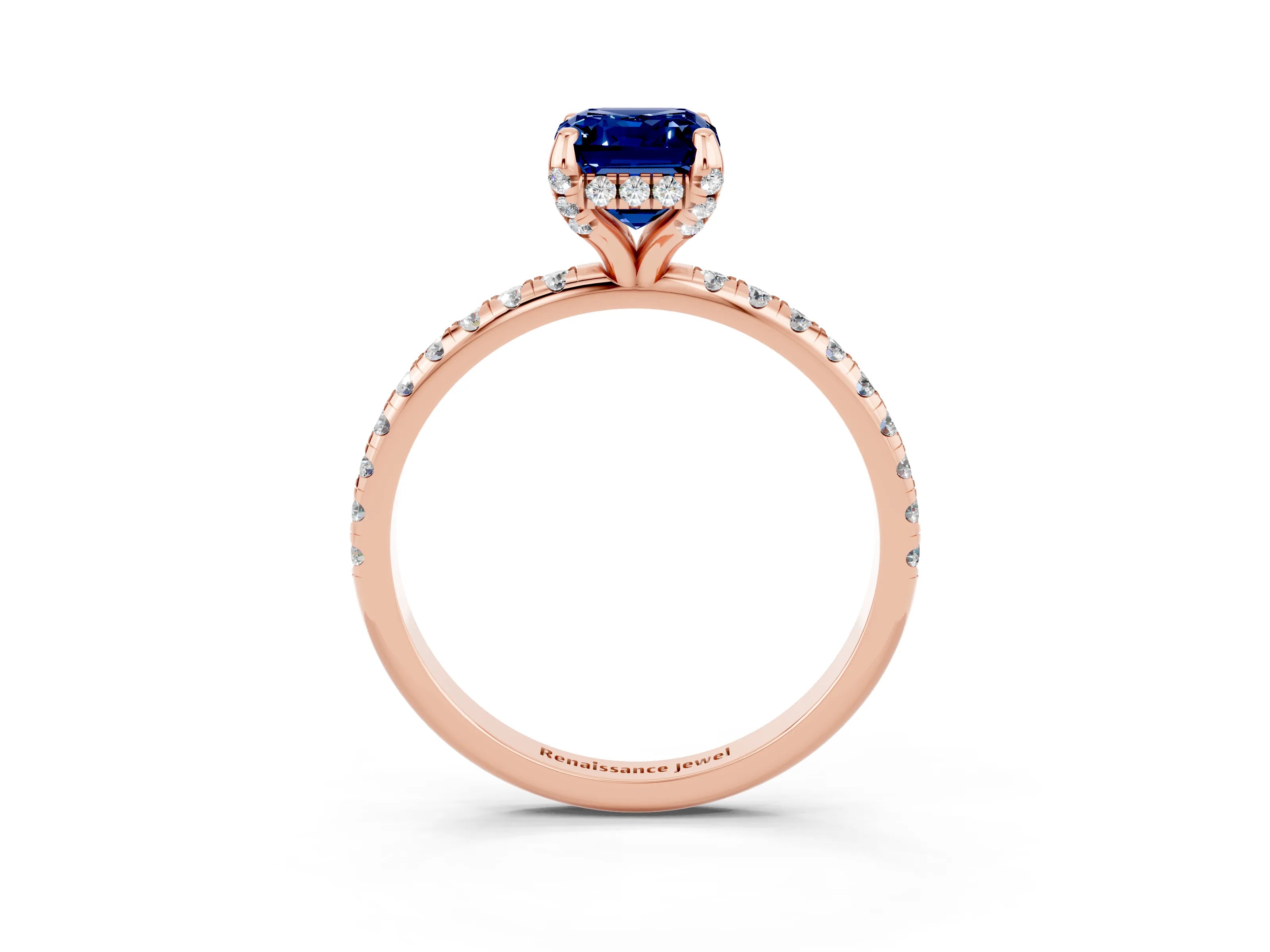 Rose gold Emerald Cut Diamond Solitaire Ring with Four-Prong Setting and Pavé Band_3