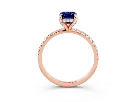 Rose gold Emerald Cut Diamond Solitaire Ring with Four-Prong Setting and Pavé Band_3