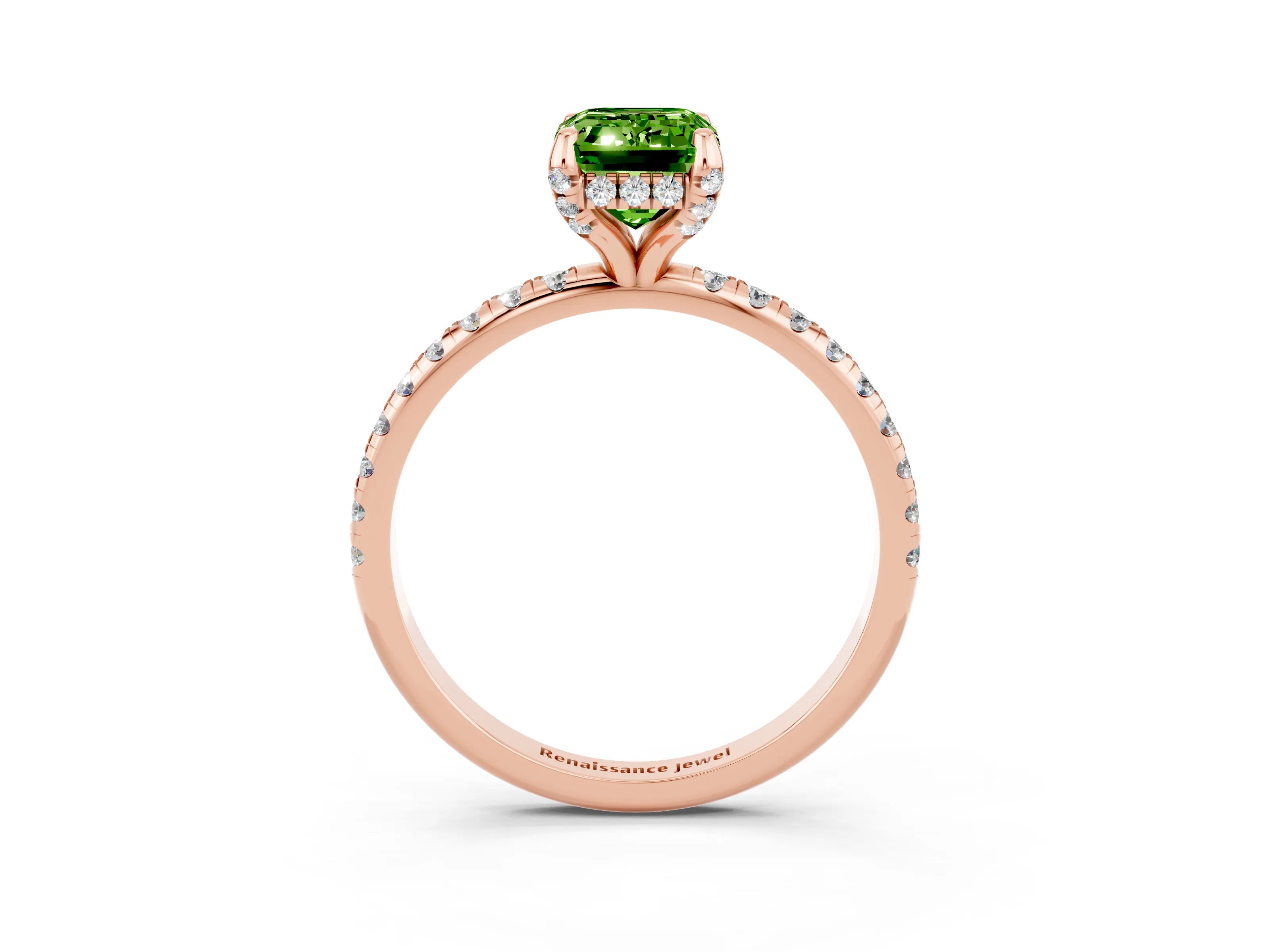 Rose gold Emerald Cut Diamond Solitaire Ring with Four-Prong Setting and Pavé Band_3