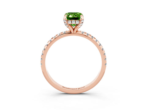 Rose gold Emerald Cut Diamond Solitaire Ring with Four-Prong Setting and Pavé Band_3