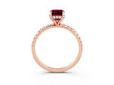 Rose gold Emerald Cut Diamond Solitaire Ring with Four-Prong Setting and Pavé Band_3