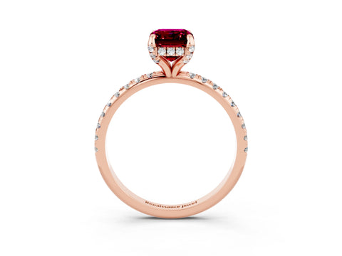Rose gold Emerald Cut Diamond Solitaire Ring with Four-Prong Setting and Pavé Band_3