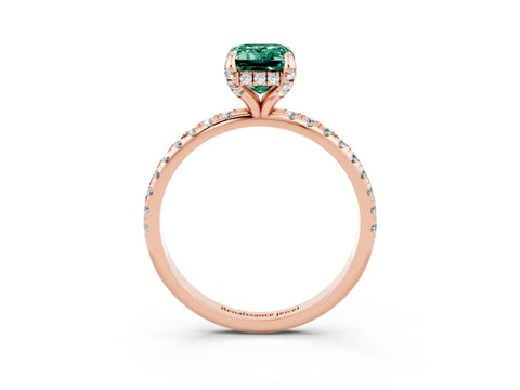 Rose gold Emerald Cut Diamond Solitaire Ring with Four-Prong Setting and Pavé Band_3