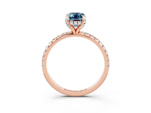 Rose gold Emerald Cut Diamond Solitaire Ring with Four-Prong Setting and Pavé Band_3