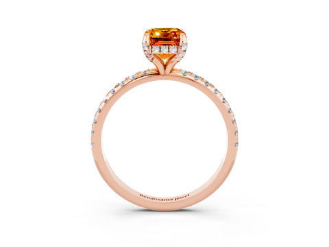 Rose gold Emerald Cut Diamond Solitaire Ring with Four-Prong Setting and Pavé Band_3