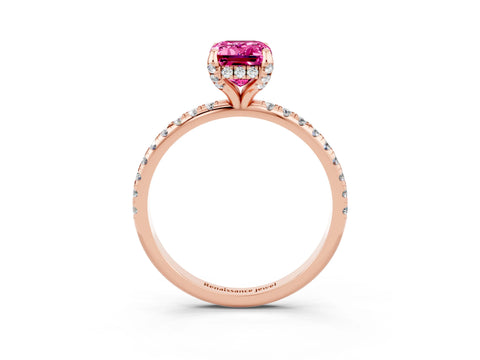 Rose gold Emerald Cut Diamond Solitaire Ring with Four-Prong Setting and Pavé Band_3