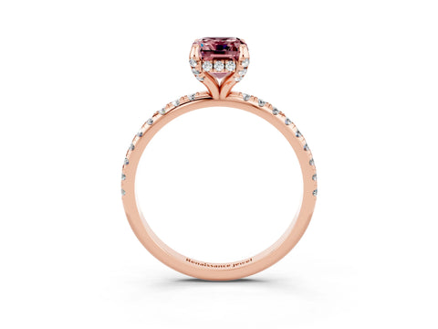 Rose gold Emerald Cut Diamond Solitaire Ring with Four-Prong Setting and Pavé Band_3