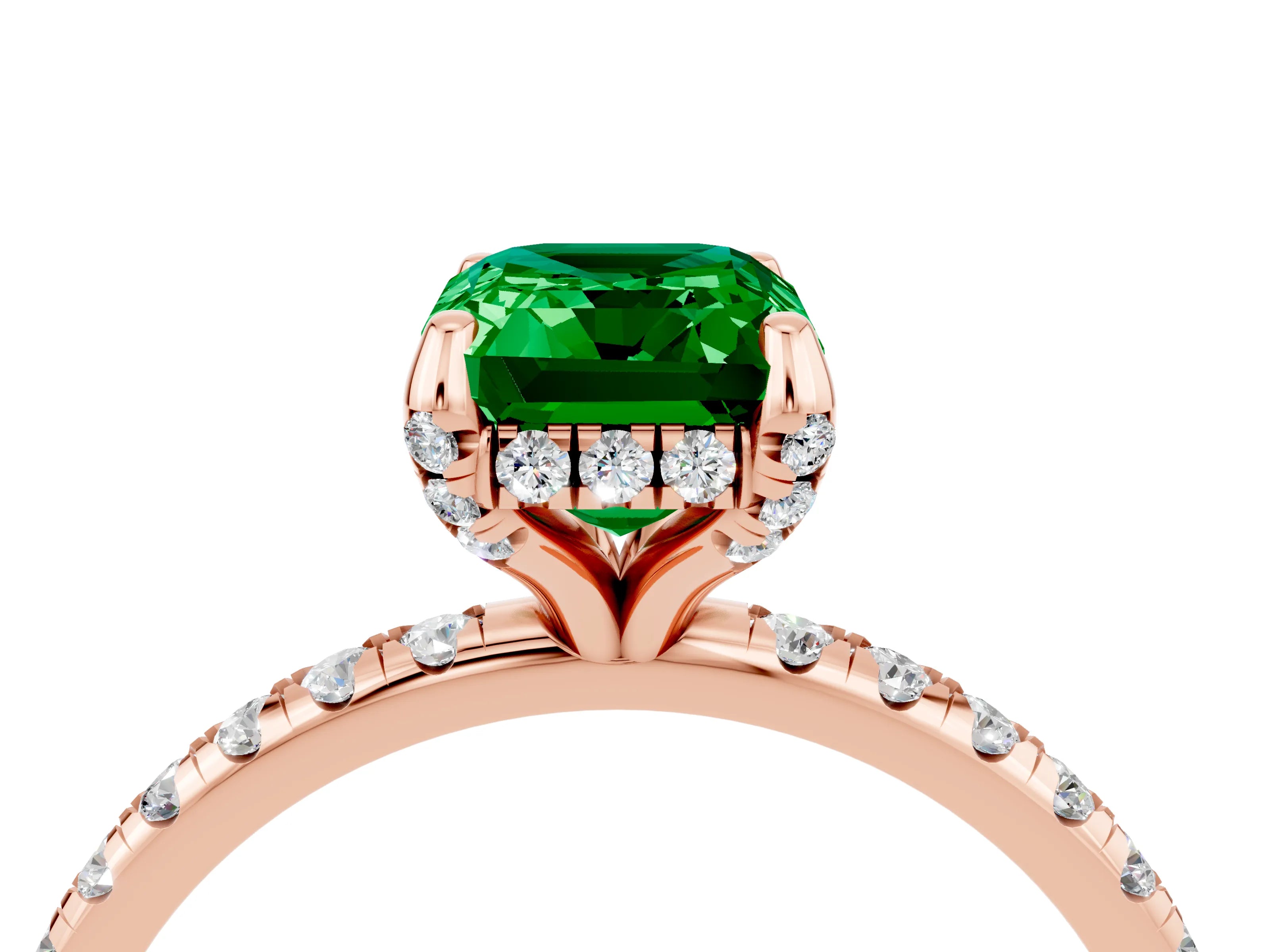 Rose gold Emerald Cut Diamond Solitaire Ring with Four-Prong Setting and Pavé Band_4