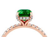 Rose gold Emerald Cut Diamond Solitaire Ring with Four-Prong Setting and Pavé Band_4