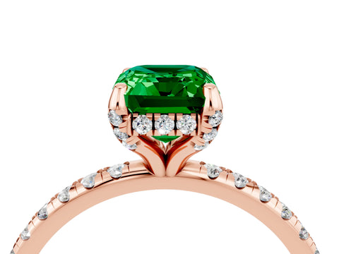 Rose gold Emerald Cut Diamond Solitaire Ring with Four-Prong Setting and Pavé Band_4