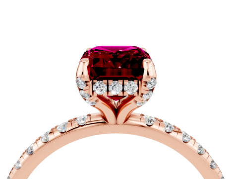 Rose gold Emerald Cut Diamond Solitaire Ring with Four-Prong Setting and Pavé Band_4