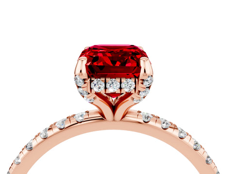 Rose gold Emerald Cut Diamond Solitaire Ring with Four-Prong Setting and Pavé Band_4