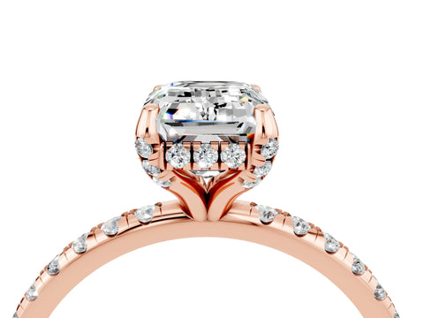 Rose gold Emerald Cut Diamond Solitaire Ring with Four-Prong Setting and Pavé Band_4