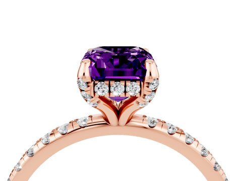Rose gold Emerald Cut Diamond Solitaire Ring with Four-Prong Setting and Pavé Band_4