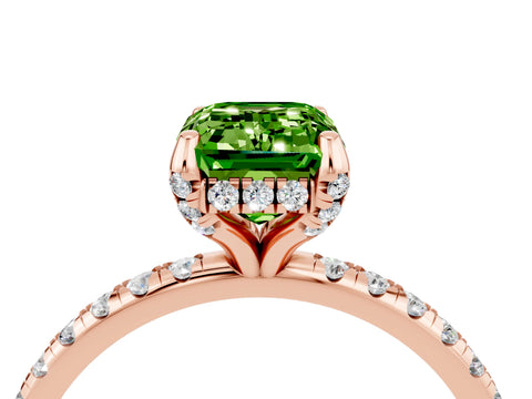 Rose gold Emerald Cut Diamond Solitaire Ring with Four-Prong Setting and Pavé Band_4