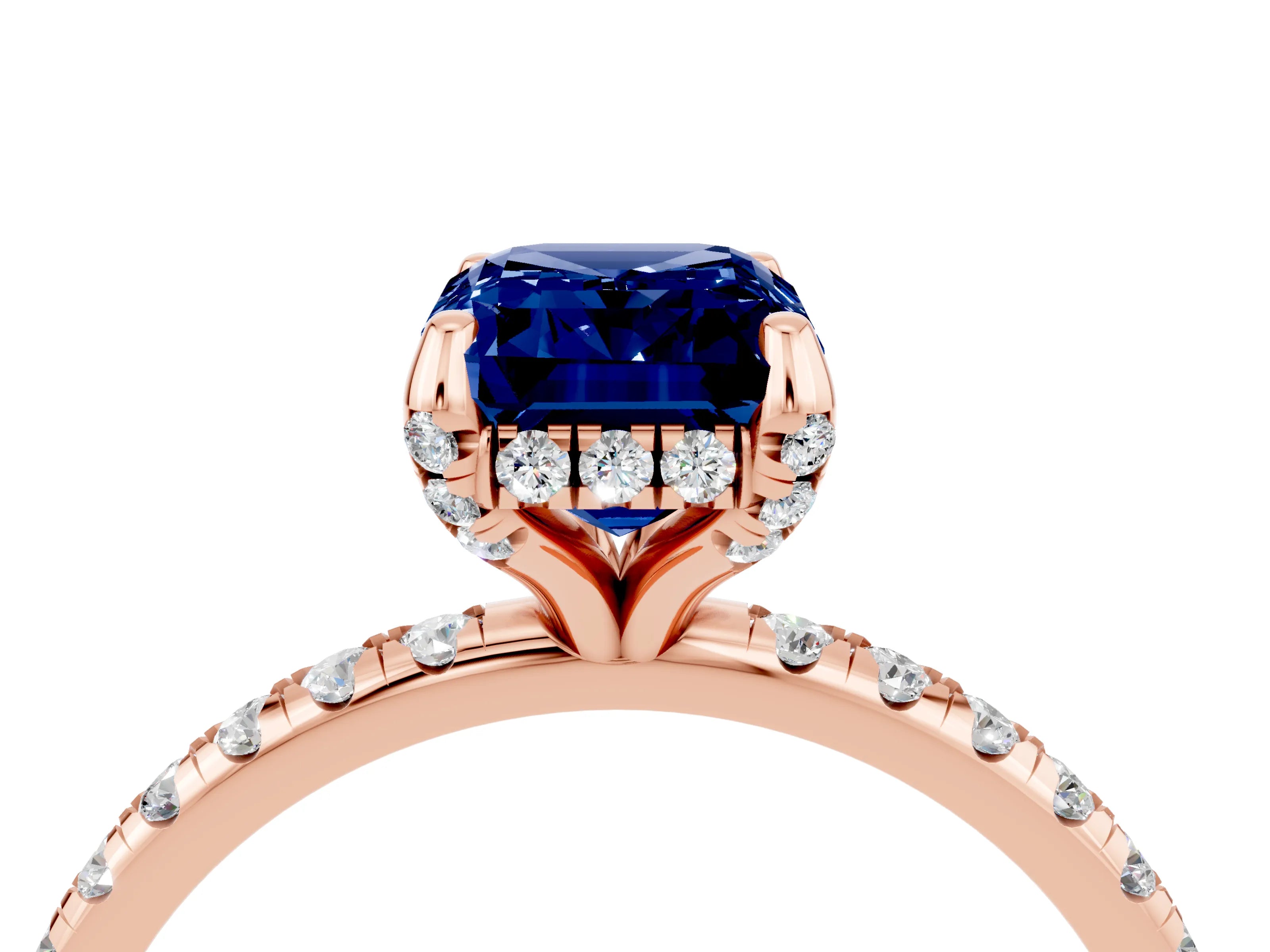Rose gold Emerald Cut Diamond Solitaire Ring with Four-Prong Setting and Pavé Band_4